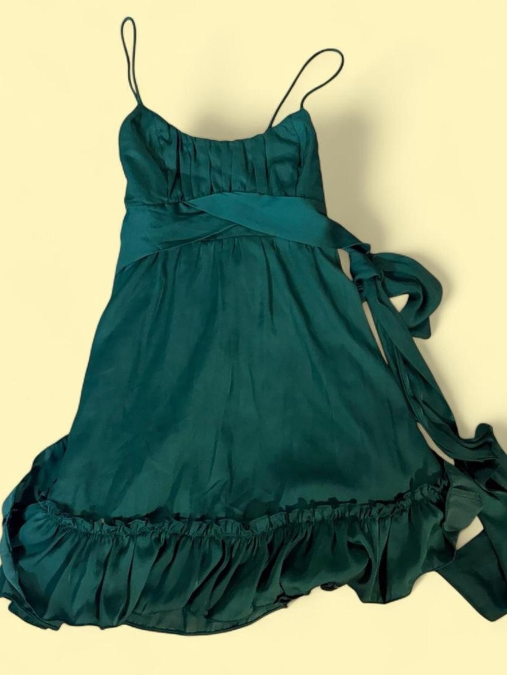 Green Satin Spaghetti-Strap Party Dress